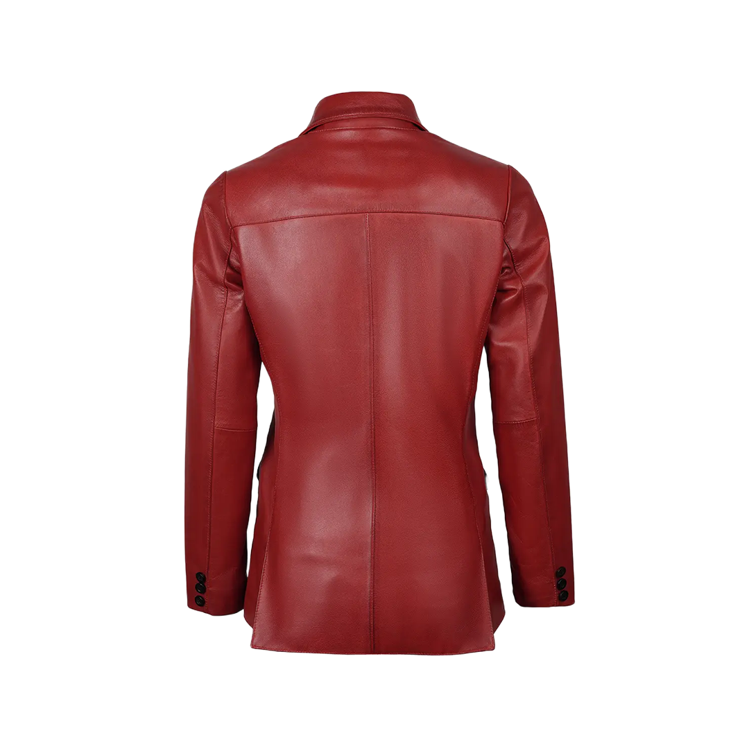 Women's Two Button Red Leather Blazer Jacket