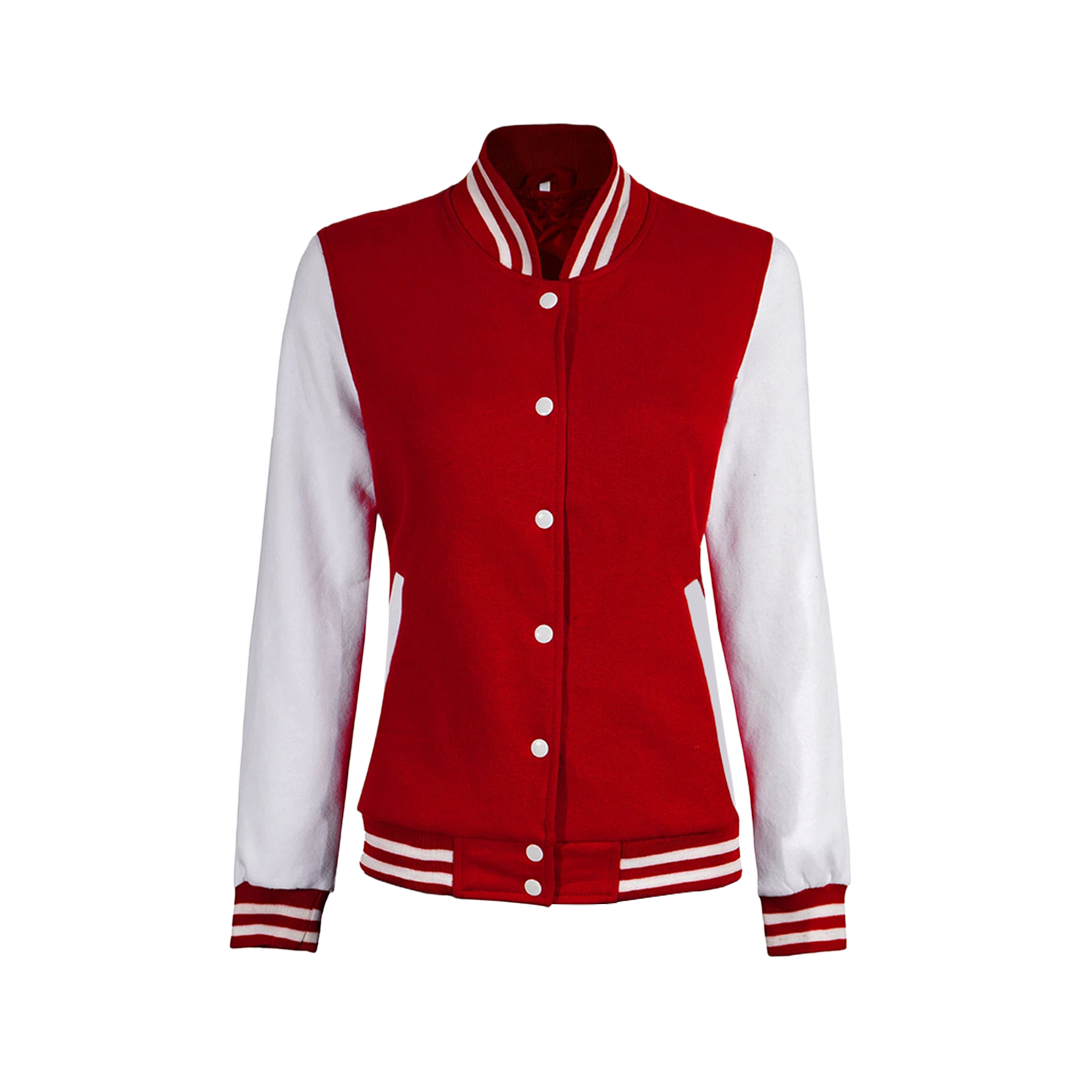 Women's Red and White Varsity Jacket - High School Letterman