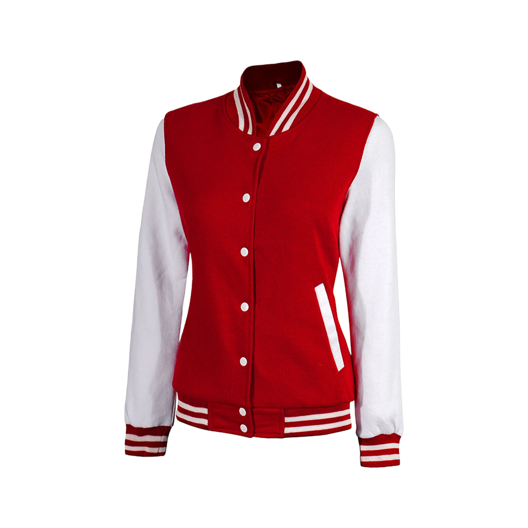 Women's Red and White Varsity Jacket - High School Letterman