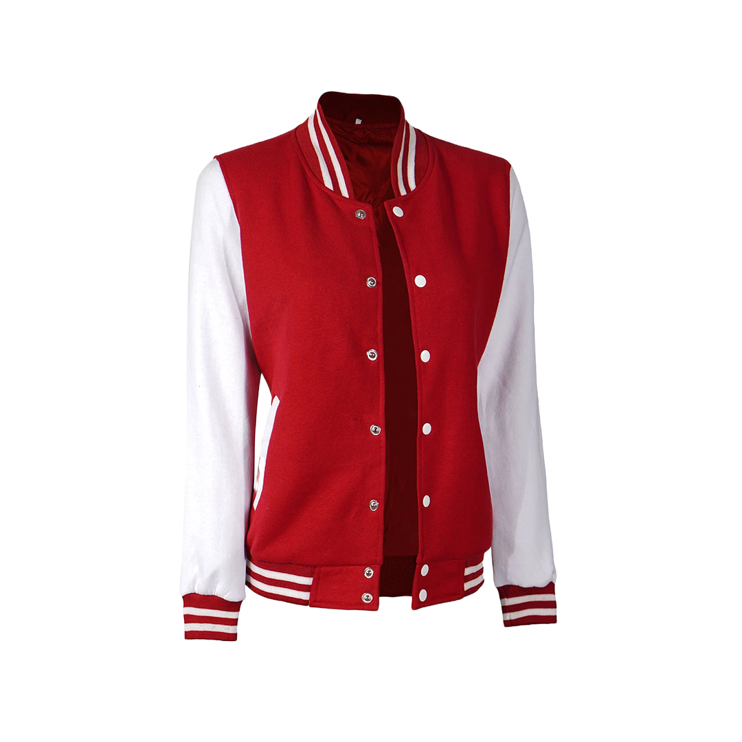 Women's Red and White Varsity Jacket - High School Letterman