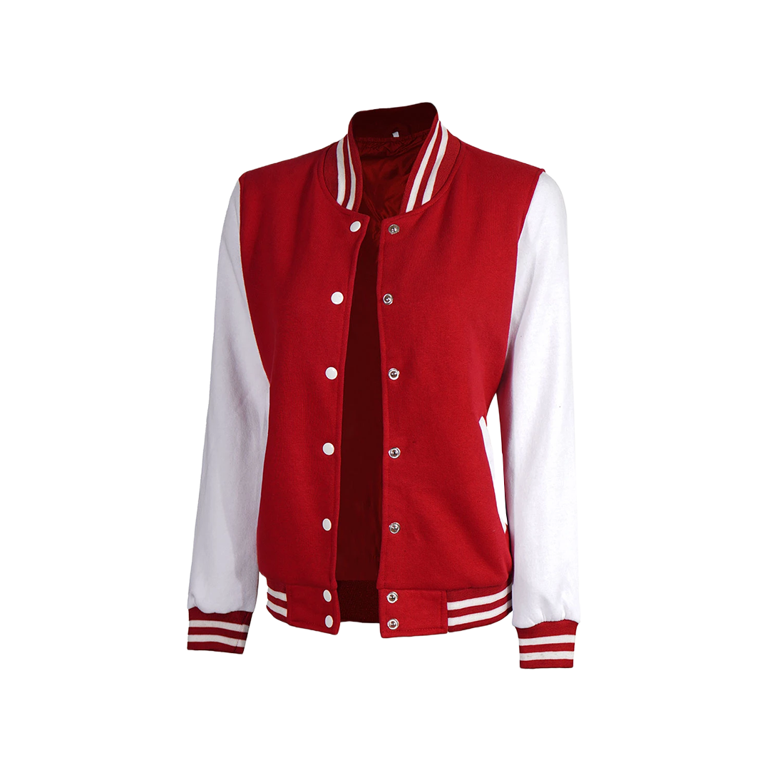 Women's Red and White Varsity Jacket - High School Letterman