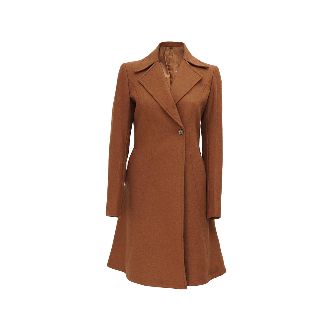 Women's Regular Fit Camel Brown Wool Coat
