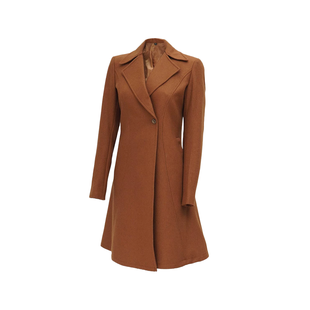 Women's Regular Fit Camel Brown Wool Coat