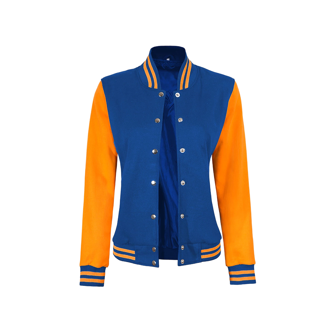 Women's Royal Blue and Yellow Varsity Jacket - Bomber Style