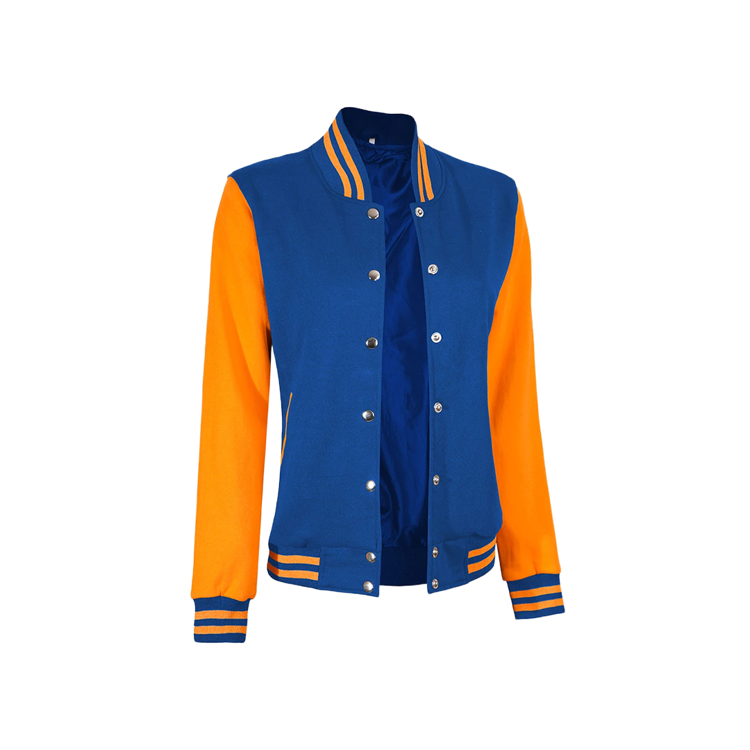 Women's Royal Blue and Yellow Varsity Jacket - Bomber Style