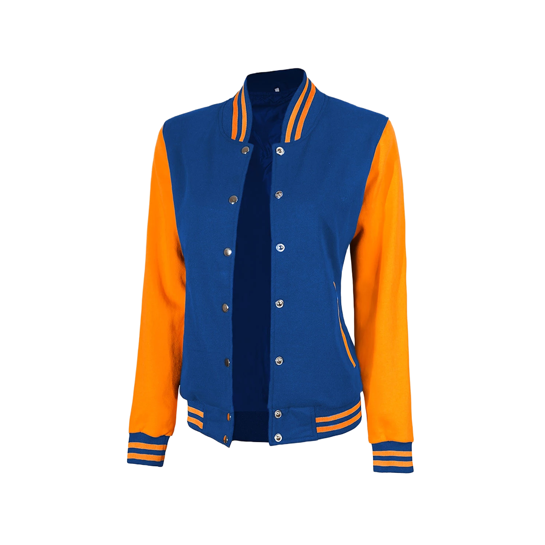Women's Royal Blue and Yellow Varsity Jacket - Bomber Style