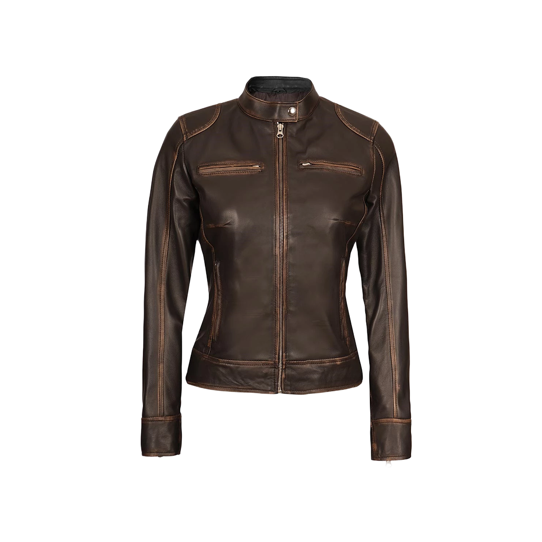 Women's Rub Off Dark Brown Vintage Leather Jacket