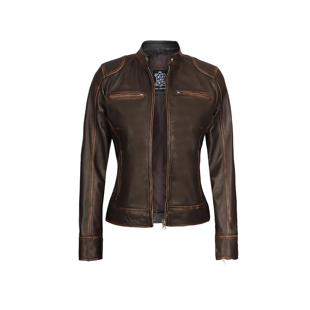 Women's Rub Off Dark Brown Vintage Leather Jacket