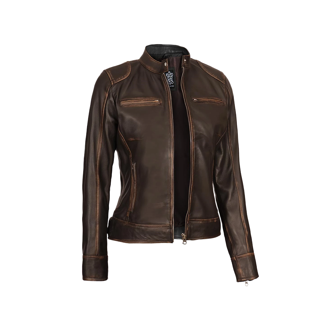 Women's Rub Off Dark Brown Vintage Leather Jacket