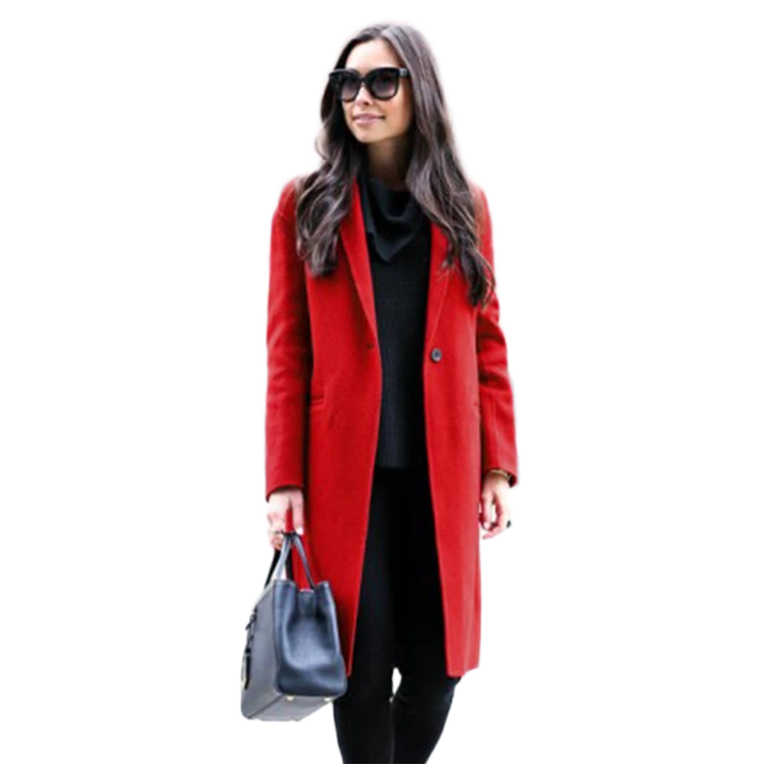 Women's Scarlet Red Long Wool Coat