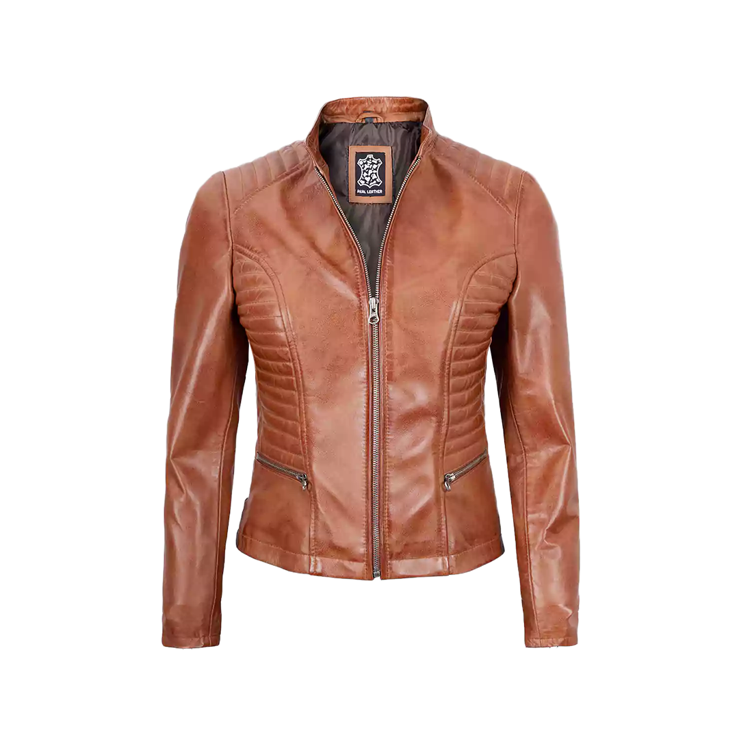 Women's Tan Wax Lambskin Leather Jacket