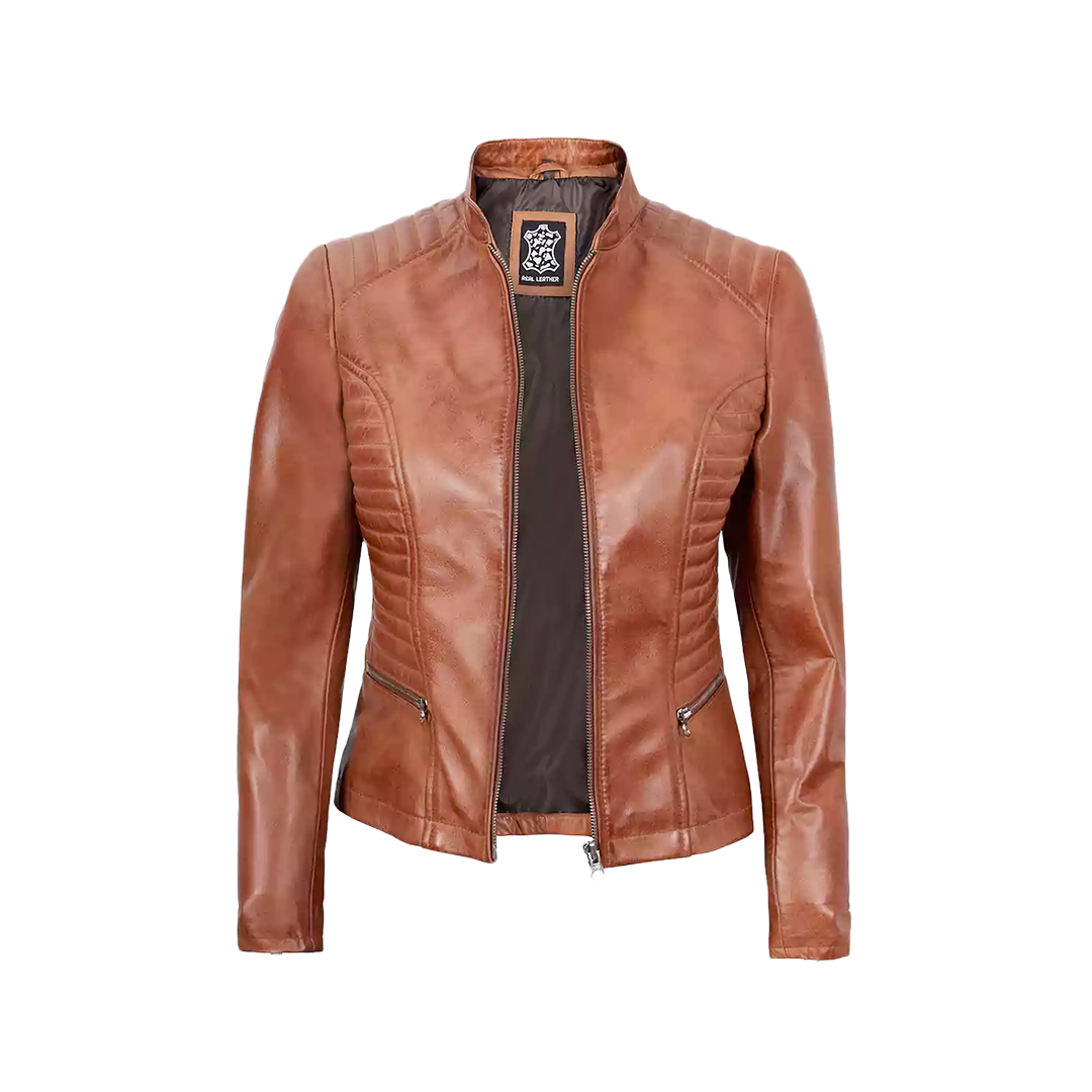 Women's Tan Wax Lambskin Leather Jacket