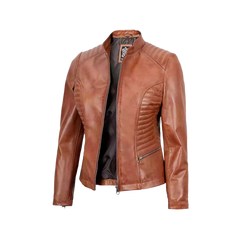 Women's Tan Wax Lambskin Leather Jacket