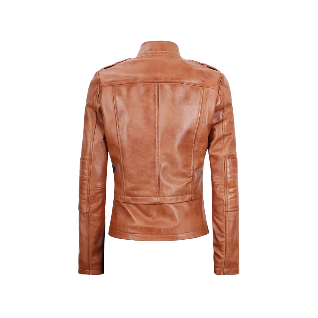 Women's Tan Brown Leather Motorcycle Jacket