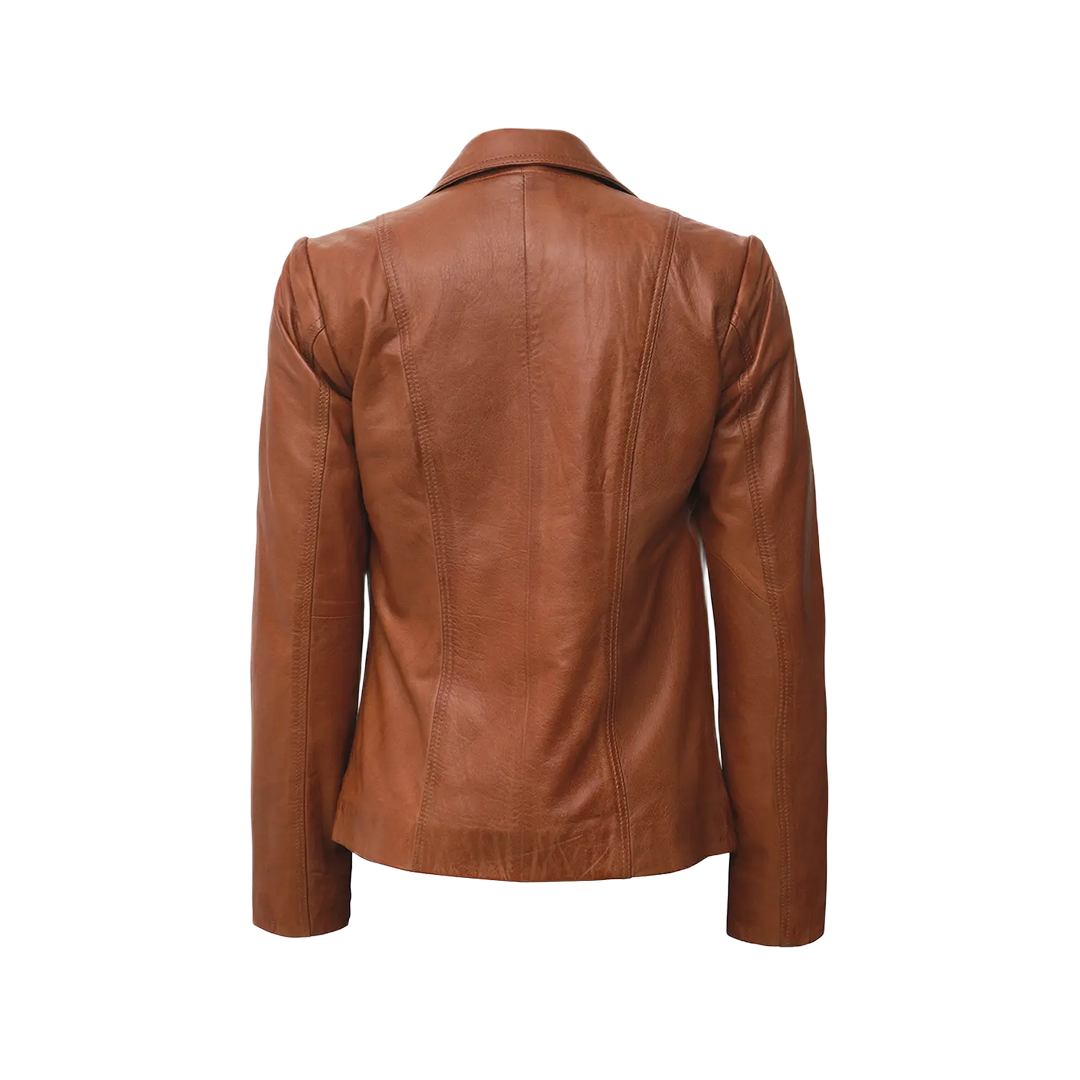 Women's Two Button Tan Leather Blazer Jacket