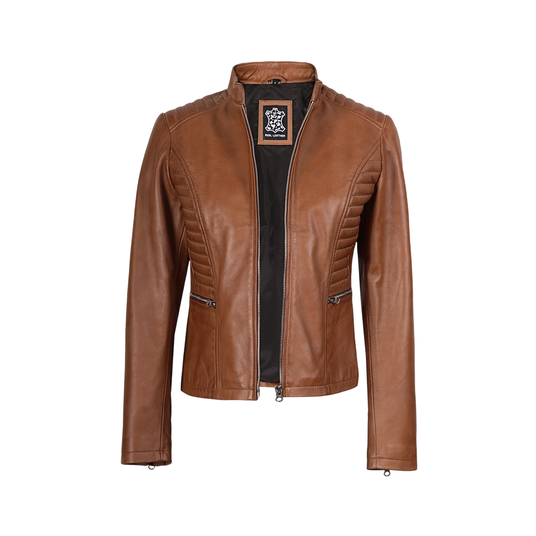 Women's Tan Wax Lambskin Leather Jacket