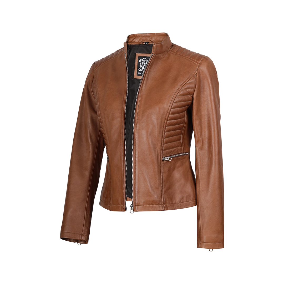 Women's Tan Wax Lambskin Leather Jacket