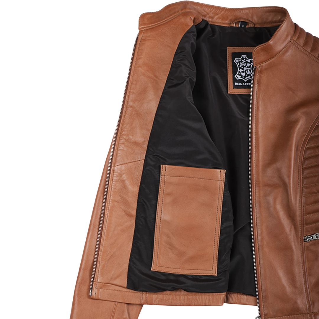 Women's Tan Wax Lambskin Leather Jacket