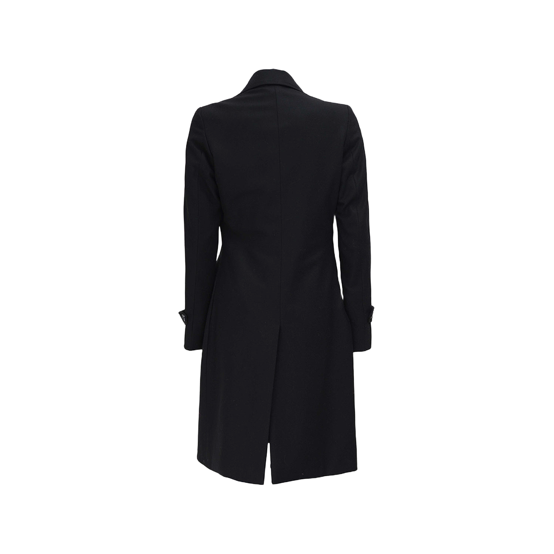 Womens Two Pockets Double Breasted Black Wool Coat