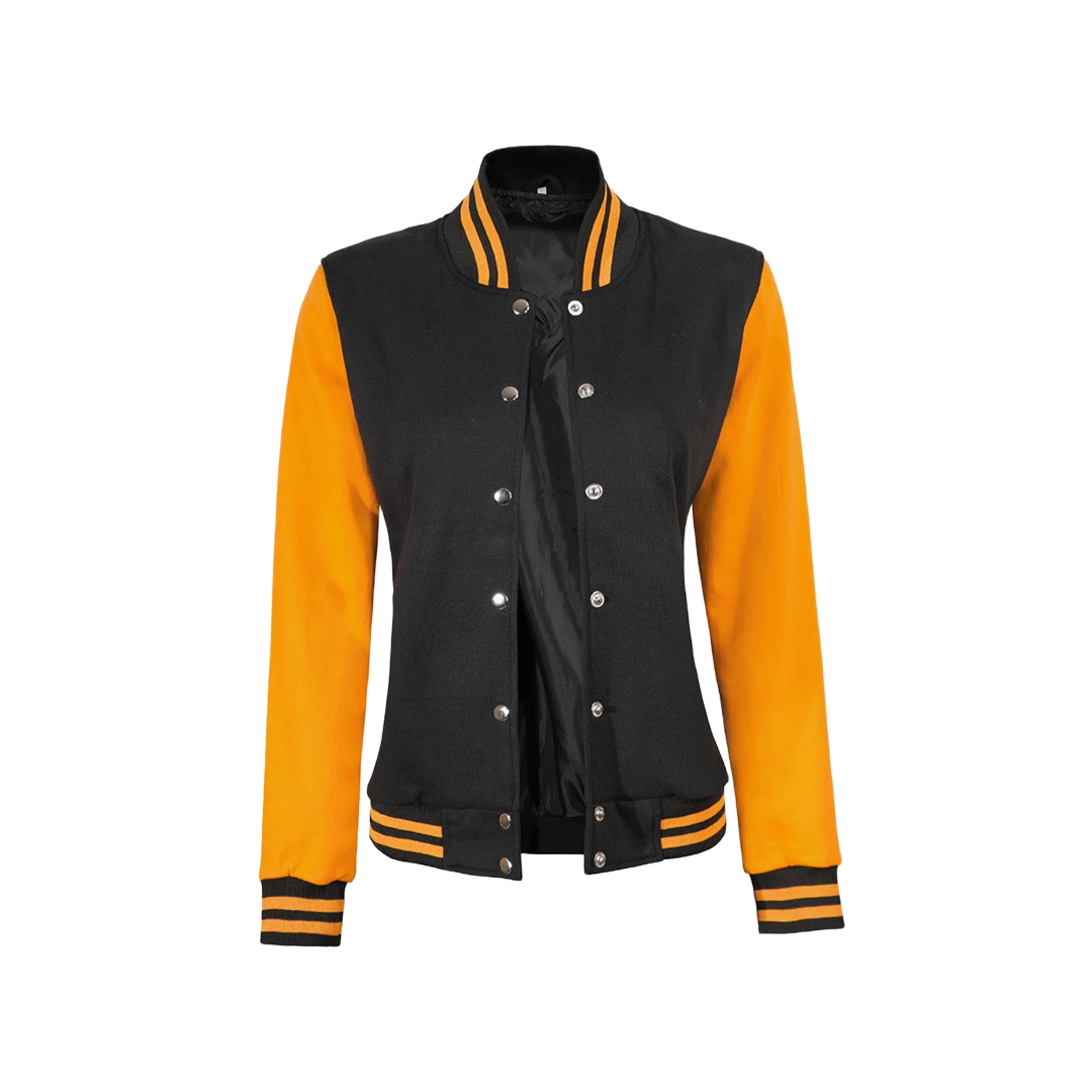 Women's Yellow and Black Varsity Jacket - Baseball Style
