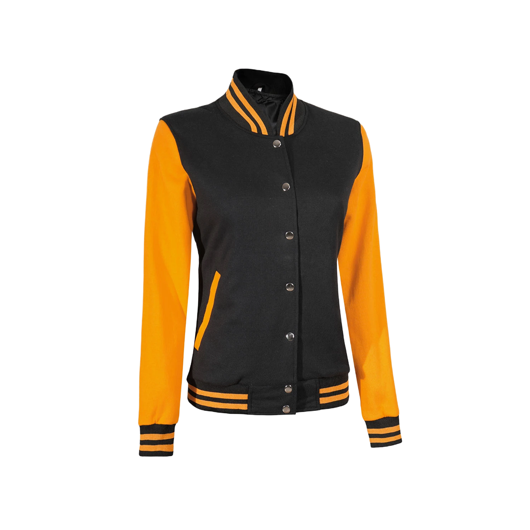 Women's Yellow and Black Varsity Jacket - Baseball Style