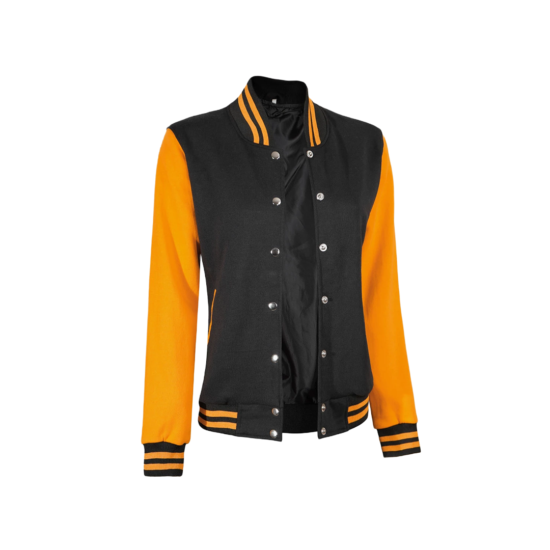 Women's Yellow and Black Varsity Jacket - Baseball Style