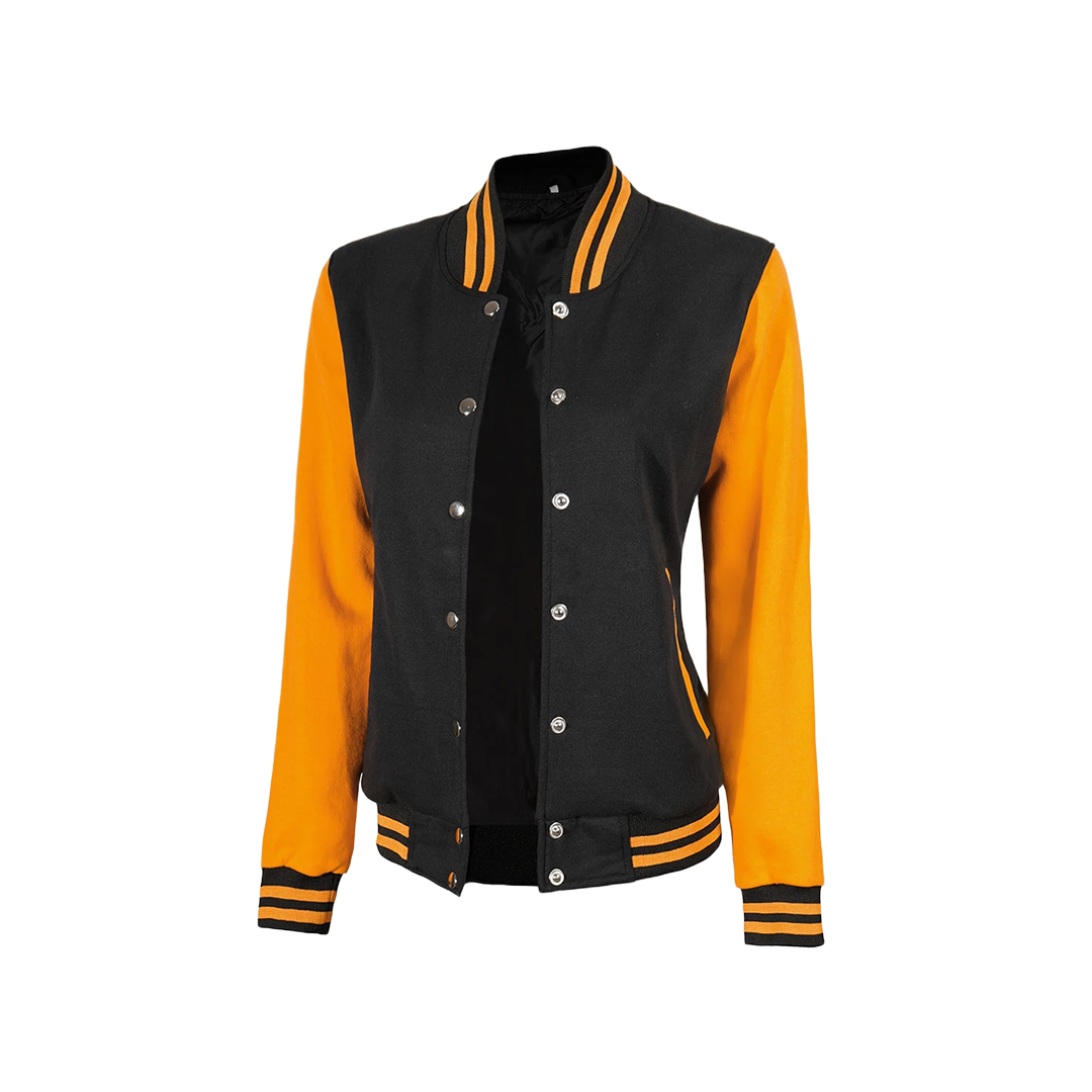Women's Yellow and Black Varsity Jacket - Baseball Style